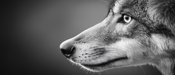  A tight shot of a wolf's face Superimpose a black-and-white image of its head