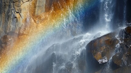 Naklejka premium Rainbow and water collide in Yosemite Falls