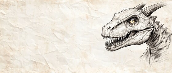Naklejka premium A sketch of a dinosaur's head on paper with a grungy textured background