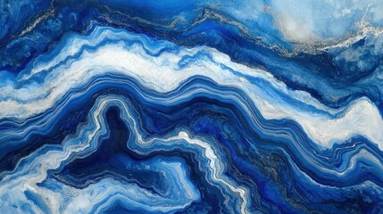 Obraz premium Abstract blue and white marble texture with gold veins.