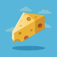 A Cheese Illustration with cute eyes, cheese tower, wedge, melting edges, riding a skateboard