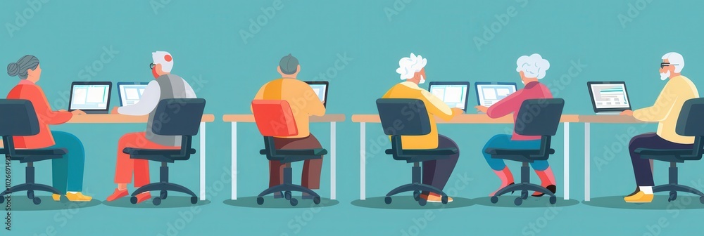 Leinwandbilder a group of older adults participates in computer classes, focused on learning and using technology w