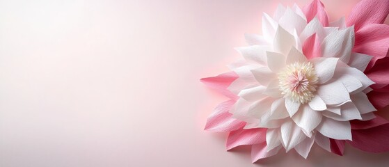 Naklejka premium A pink and white paper flower, tightly framed against a harmonizing pink background Insert text or image here ..OR..Close-up of