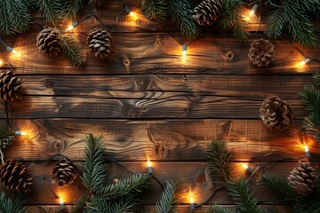 A wooden frame with Christmas lights and berries on it