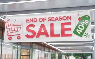 Fototapeta premium End of Season Sale Banner Hangs in a Shopping Mall