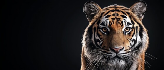  A tight shot of a tiger's intense eye against a black backdrop