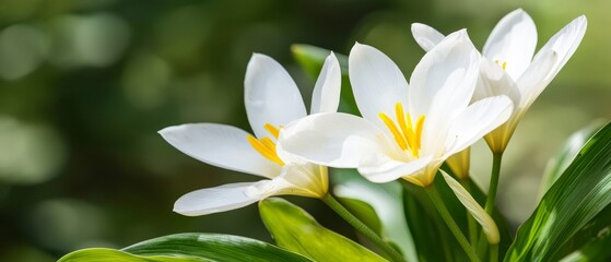 Fototapeta premium A lush green plant, abundantly adorned with a multitude of white flowers atop its leaves