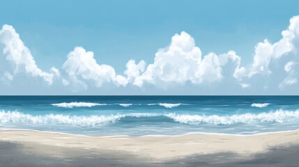 Obraz premium Minimalist Beach Scene Sketch with Soft Clouds