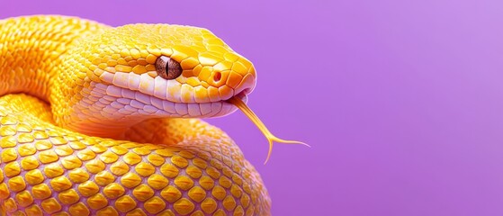 Fototapeta premium A close-up of a yellow snake with its head positioned at its tail end