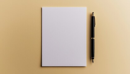 Blank A4 certificate mockup with black pen, isolated on a minimal solid background