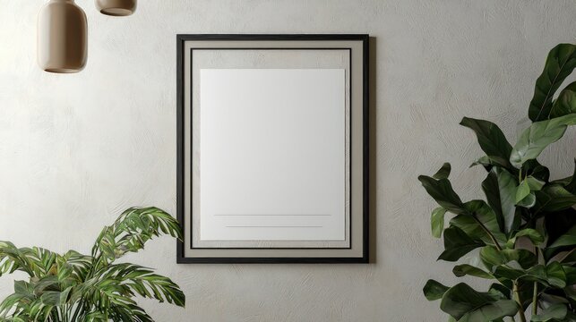 Blank A4 portrait certificate in a minimalist frame, mounted on a wall