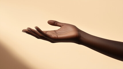 Close-up of an Outstretched Hand with Dark Skin Tone on a Warm Background
