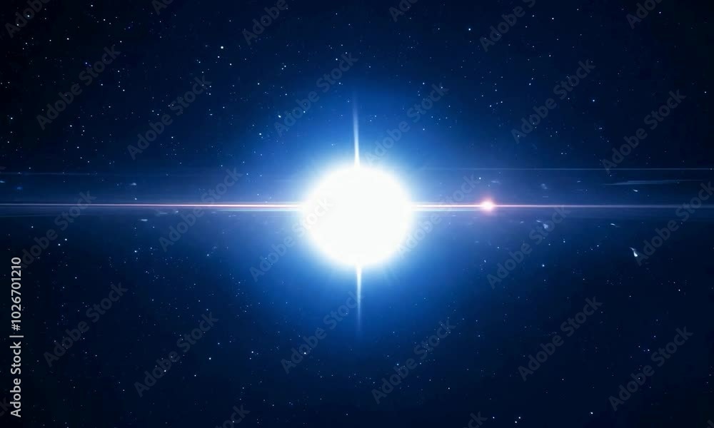 Wall mural close-up shot with pulsar beam: the camera starts by focusing on the pulsar emitting its beam of rad