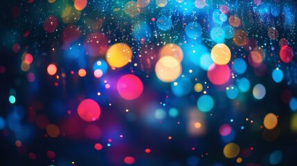 Colorful light spots softly fading into a dark, abstract background, creating a bokeh effect.