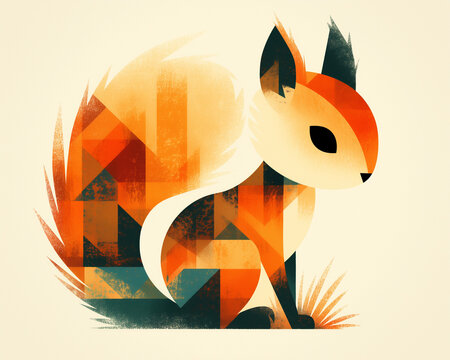 minimalist geometric squirrel portrait set against autumnal tones for a warm, serene vibe