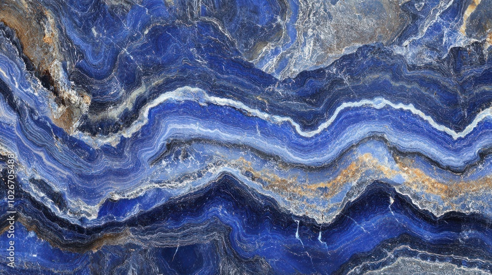Poster a close-up of a blue and white marble texture with intricate swirling patterns.