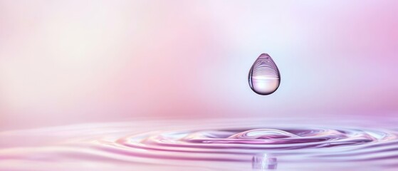  A drop of water falls into a body of water against a pink-and-blue background