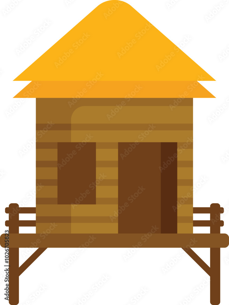 Canvas Prints Simple but cozy wooden hut standing on stilts with a thatched roof, perfect for a relaxing getaway in a tropical paradise