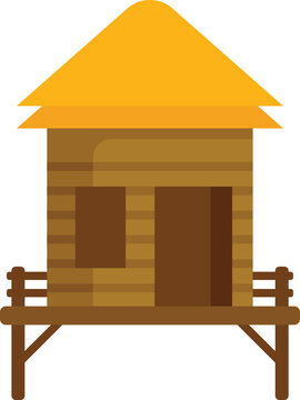 recommend clip art: Simple but cozy wooden hut standing on stilts with a thatched roof, perfect for a relaxing getaway in a tropical paradise