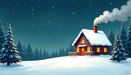 Naklejka premium illustration off a winter scene with a little house