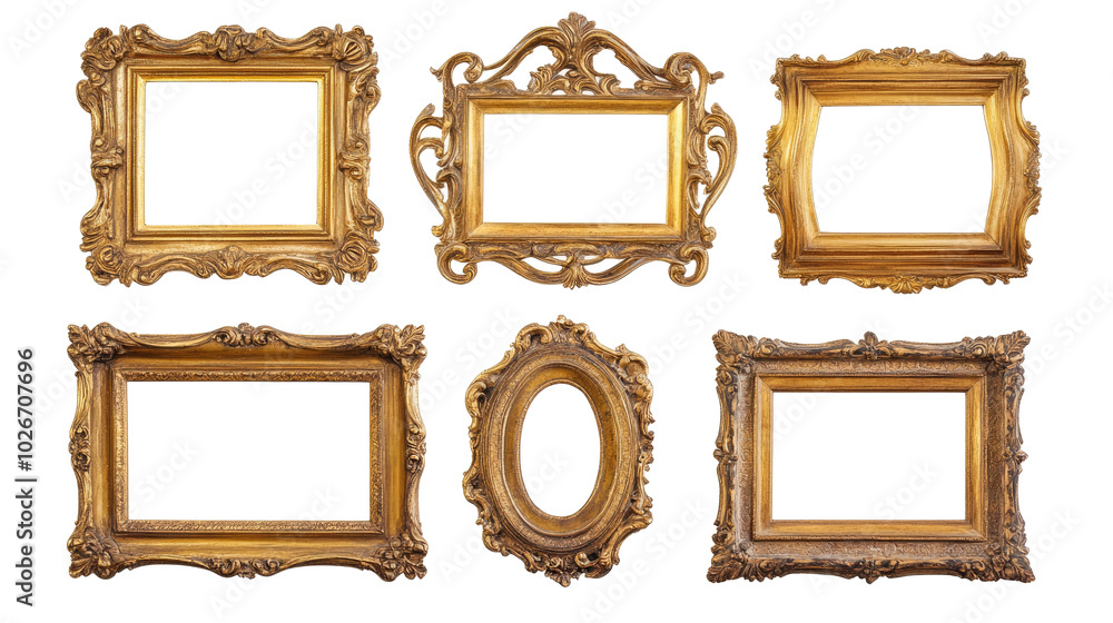 Aufkleber antique carved gilded frames displayed in various intricate designs generative ai