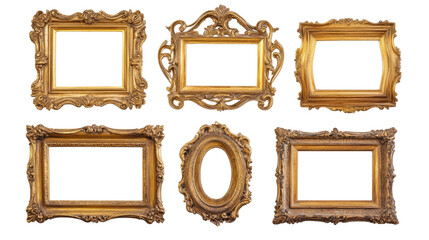 Antique Carved Gilded Frames Displayed in Various Intricate Designs Generative AI