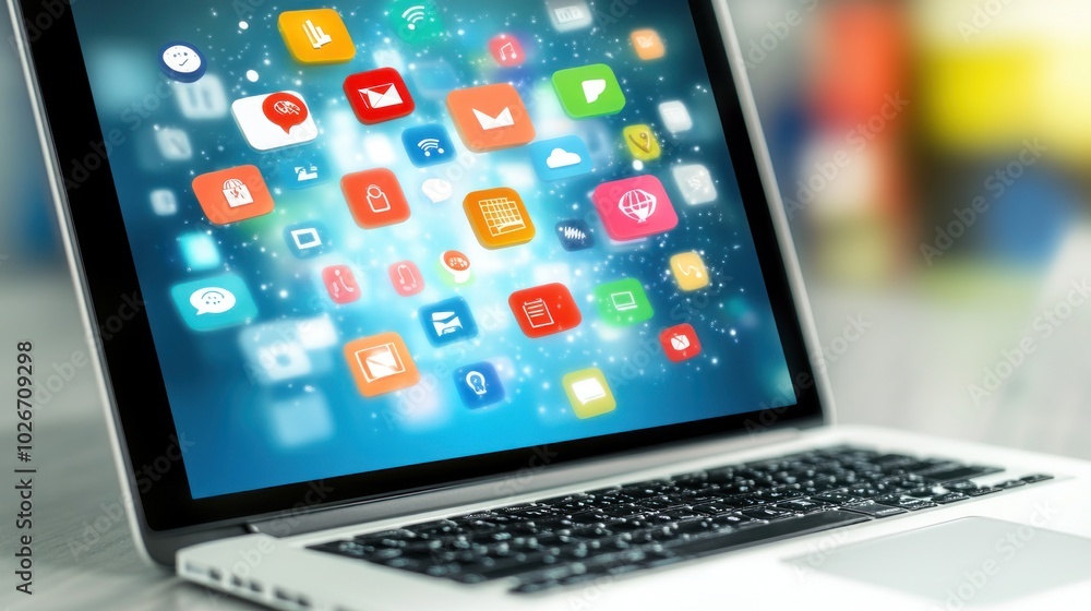 Aufkleber laptop screen displaying colorful app icons