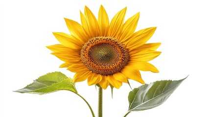 Naklejka premium Single sunflower bloom in a cutout effect against white