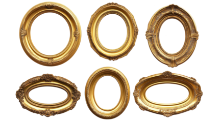 Antique Round Oval Gold Picture Frames Displayed in Various Styles Generative AI
