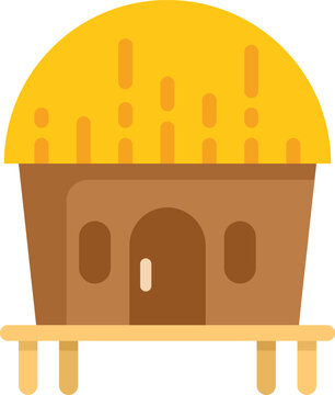 recommend clip art: Simple vector illustration representing a small tropical hut standing on wooden stilts with a yellow roof, isolated on white background