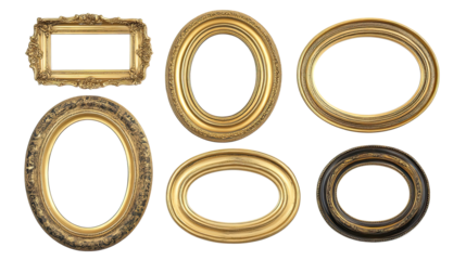 Creative Display of Antique Gold Oval Picture Frames Generative AI