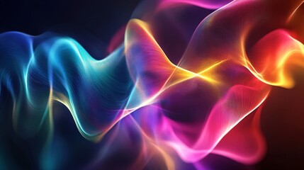 Obraz premium Multicolored light waves gently blending into a smooth, dark gradient.