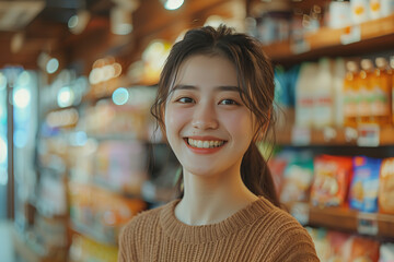Obraz premium Asian woman shopping in store, Customers in the convenience store