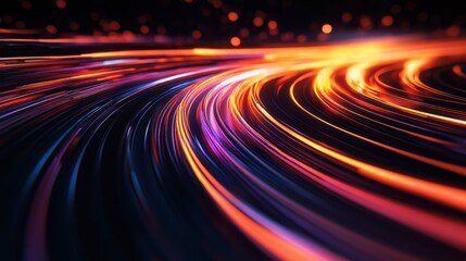 Sharp neon light trails forming intricate patterns on a black background, giving an abstract sense of motion.