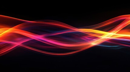 Obraz premium Sharp neon light trails forming intricate patterns on a black background, giving an abstract sense of motion.