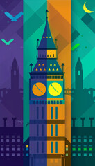 Fototapeta premium Geometric Big Ben and London Skyline