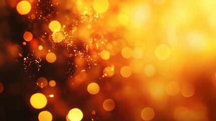 Obraz premium Soft golden bokeh lights scattered over a warm gradient, creating a dreamy abstract effect.