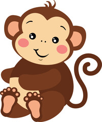 Cute monkey sitting isolated on white.