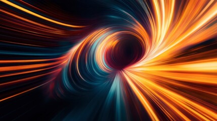 Obraz premium Vibrant light trails swirling around a central point, forming dynamic abstract curves.