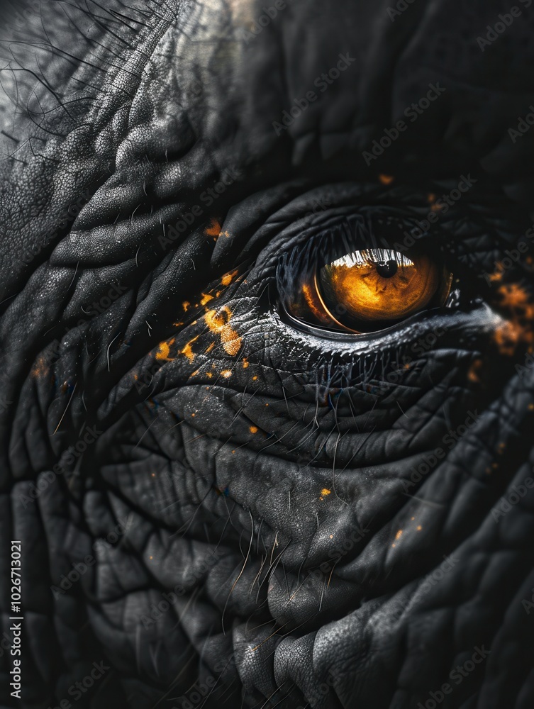 Poster the close-up captures the stunning texture of an elephant's skin and the vivid color of its expressi