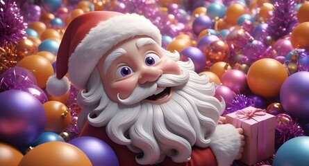 Obraz premium Santa claus with christmas gifts balls