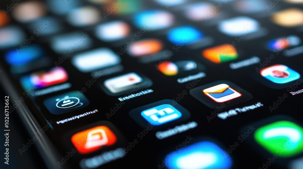 Poster Close-up of a Smartphone Screen with Colorful App Icons
