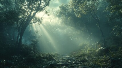 rays of light in the forest