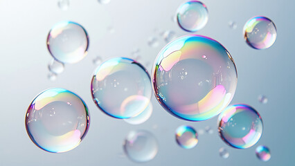 Iridescent Soap Bubbles Floating in Air