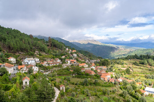 View of the Town of Ermida in Portugal Tucked into the Mountains
