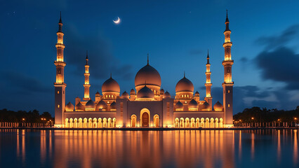 Naklejka premium Illuminated Mosque at Dusk