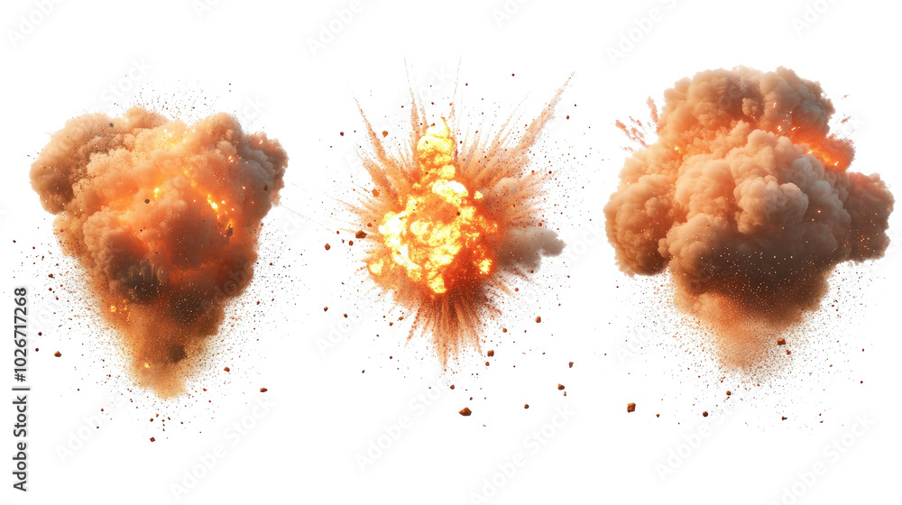Aufkleber explosive display of big explosions with smoke effects in daylight generative ai
