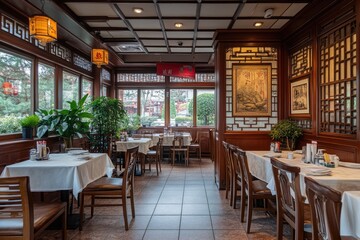 Elegant chinese restaurant interior design with no people