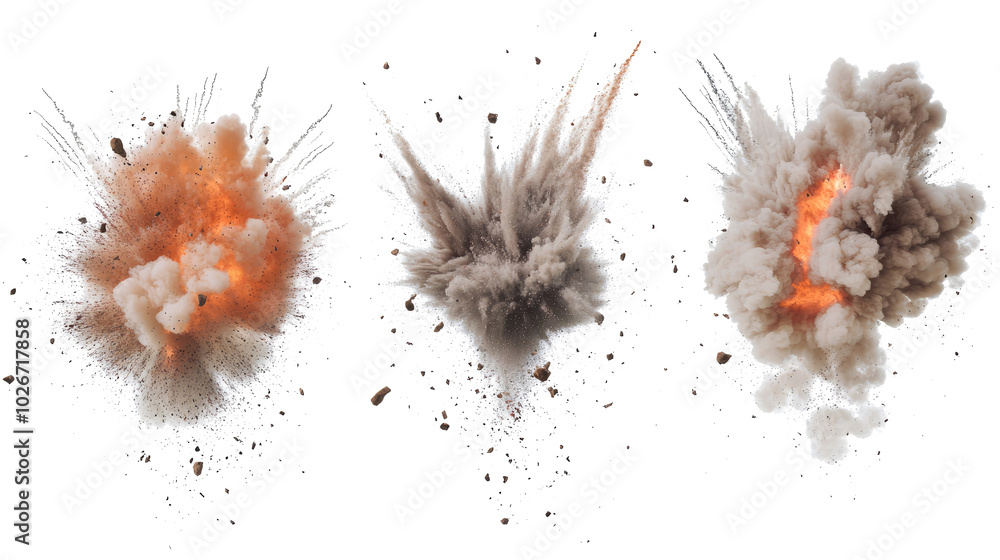 Poster dramatic explosion effects with smoke and debris in a dynamic display generative ai