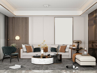 3D RENDER OF LUXURY HOME INTERIOR LIVING ROOM